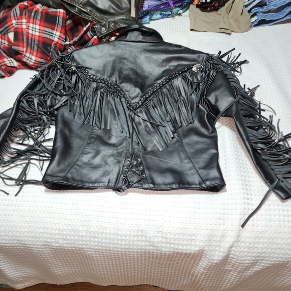 PARK V EUC WOMEN'S SIZE 14 VINTAGE MOTORCYCLE FRINGE BIKER JACKET COAT - Picture 11 of 12